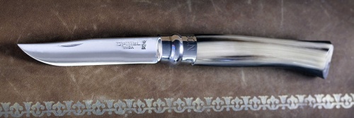Нож Opinel №8, нержавеющая сталь, полированный клинок, рукоять светлый рог буйвола, дерев футляр, 000980 фото 4